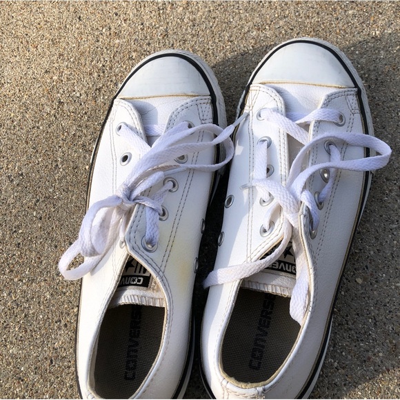 Converse All Star White Faux Leather Sneakers. - Picture 1 of 8